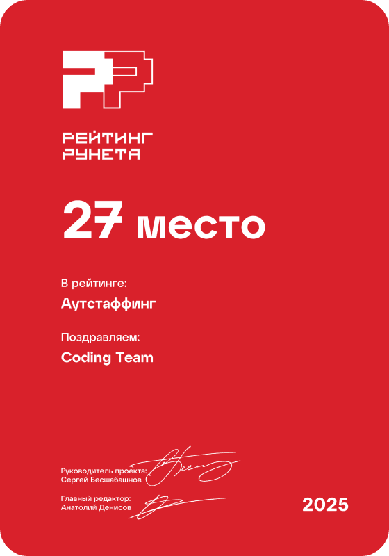 Диплом Coding Team — 2-е место на Workspase: Лучшие разработчики сайтов на Django